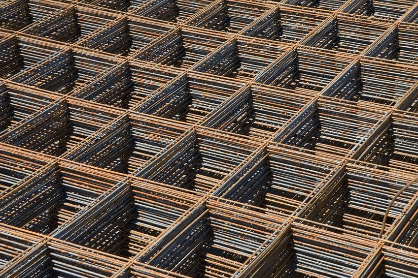 961733 - stack of reinforcing bar mesh in a construction site